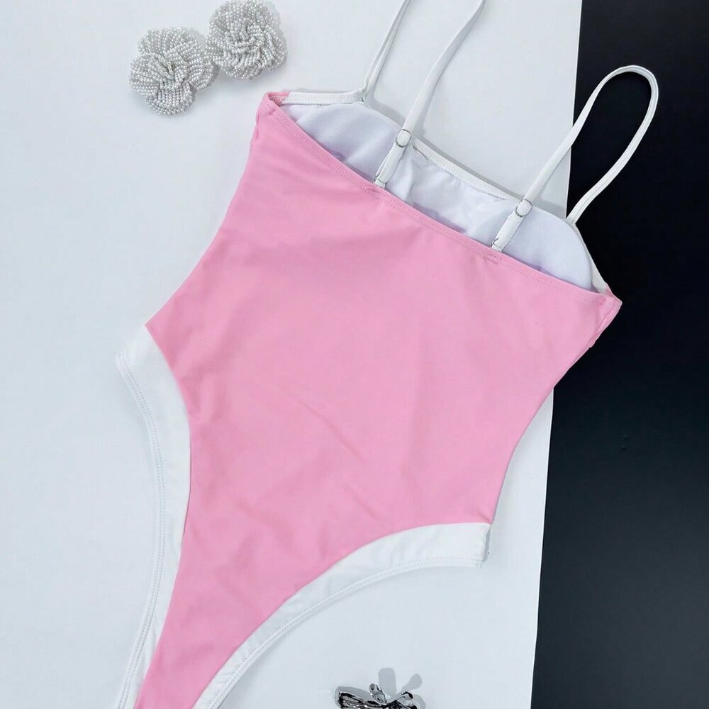 Pink Sexy Women's & Spaghetti Strap Fitted One-Piece Swimsuit - Picture 5 of 5